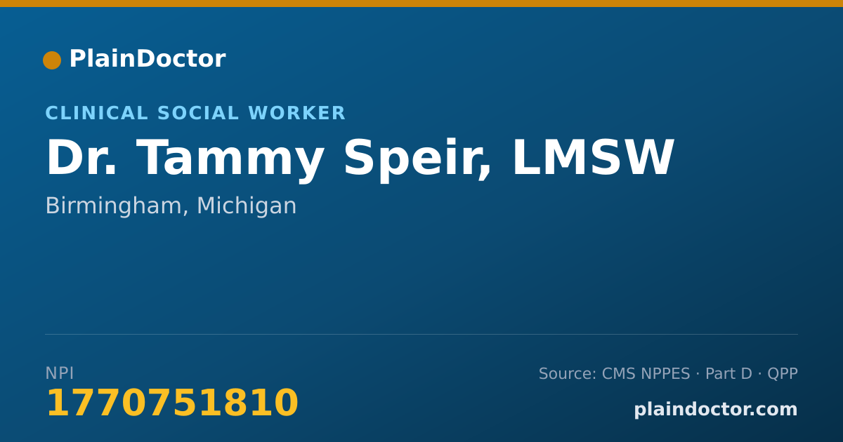 Shareable card for Tammy Speir, LMSW - Clinical Social Worker, Birmingham, MI