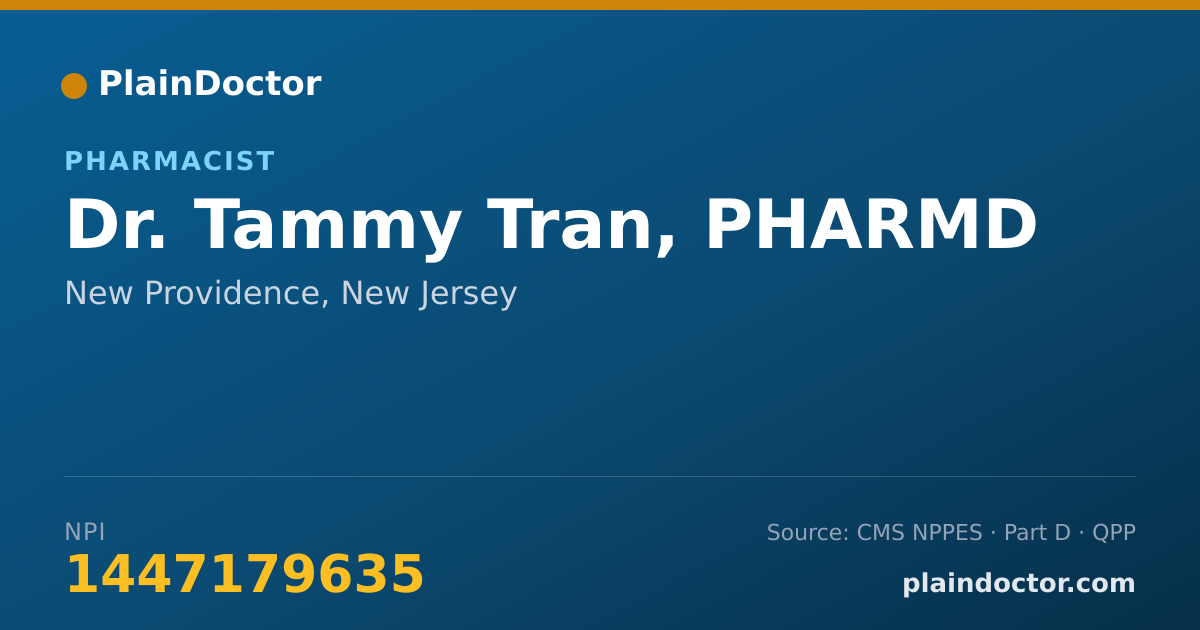 Shareable card for Tammy Tran, PHARMD - Pharmacist, New Providence, NJ