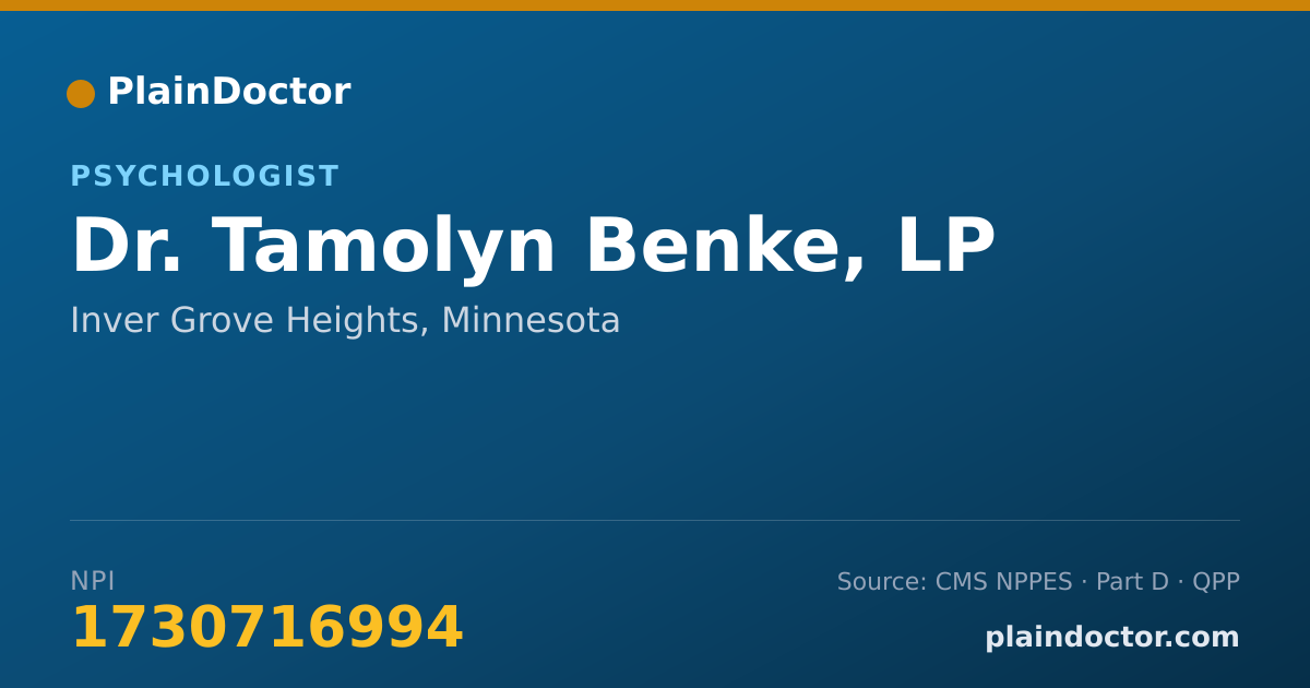 Shareable card for Tamolyn Benke, LP - Psychologist, Inver Grove Heights, MN
