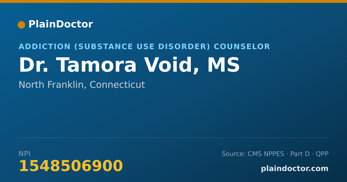 Shareable card for Tamora Void, MS - Addiction (Substance Use Disorder) Counselor, North Franklin, CT