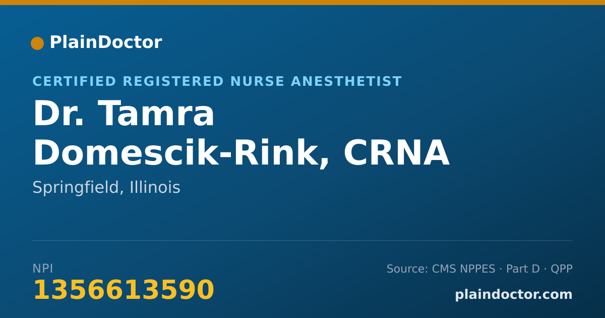 Shareable card for Tamra Domescik-Rink, CRNA - Certified Registered Nurse Anesthetist, Springfield, IL