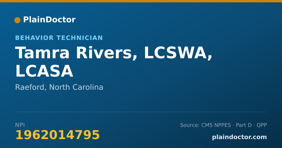 Shareable card for Tamra Rivers, LCSWA, LCASA - Behavior Technician, Raeford, NC