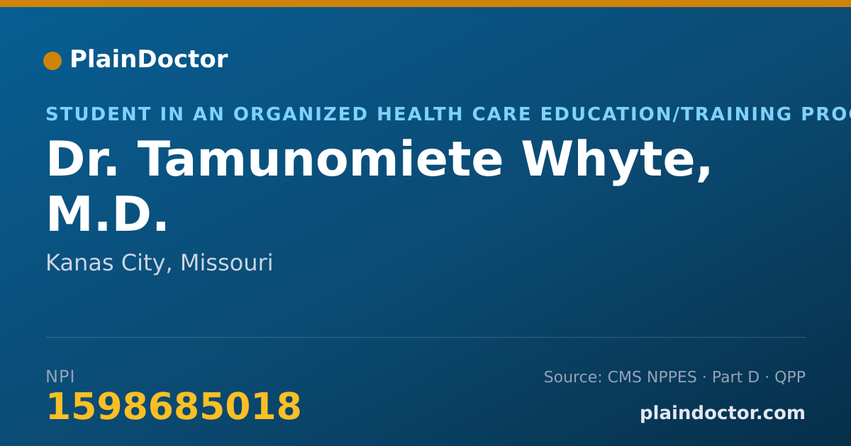 Shareable card for Tamunomiete Whyte, M.D. - Student in an Organized Health Care Education/Training Program, Kanas City, MO