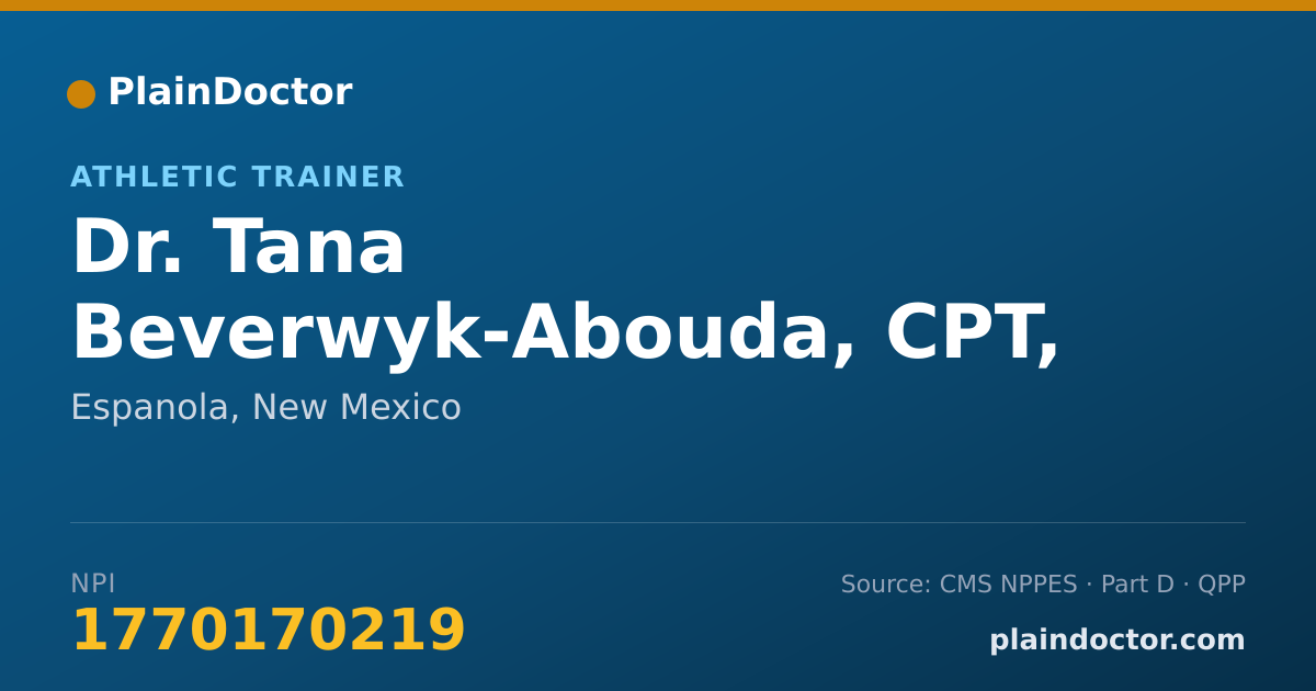 Shareable card for Tana Beverwyk-Abouda, CPT, EIM - Athletic Trainer, Espanola, NM