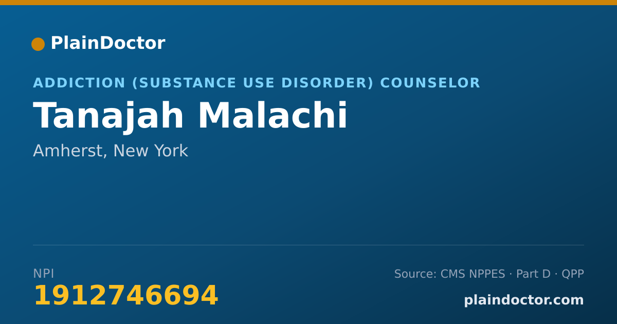 Shareable card for Tanajah Malachi - Addiction (Substance Use Disorder) Counselor, Amherst, NY