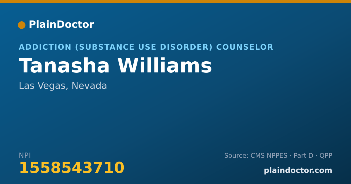 Shareable card for Tanasha Williams - Addiction (Substance Use Disorder) Counselor, Las Vegas, NV