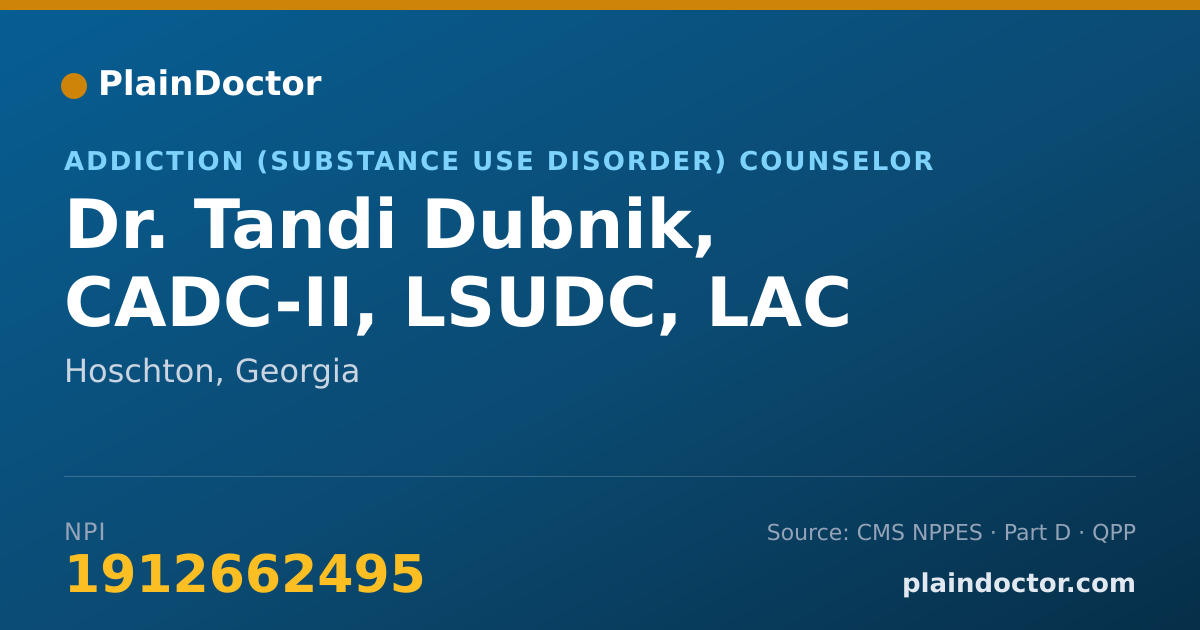 Shareable card for Tandi Dubnik, CADC-II, LSUDC, LAC - Addiction (Substance Use Disorder) Counselor, Hoschton, GA