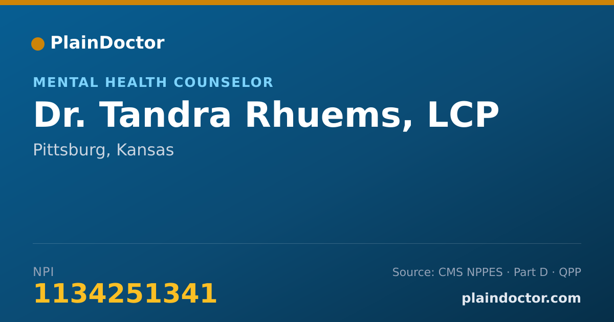 Shareable card for Tandra Rhuems, LCP - Mental Health Counselor, Pittsburg, KS