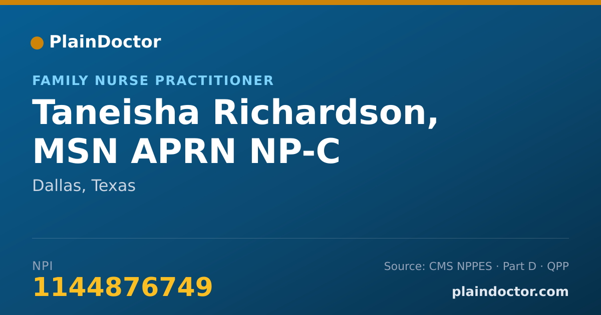 Shareable card for Taneisha Richardson, MSN APRN NP-C - General Practice Registered Nurse, Dallas, TX