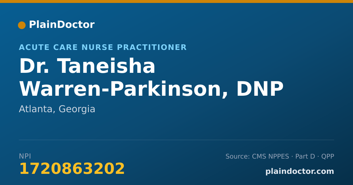 Shareable card for Taneisha Warren-Parkinson, DNP - Acute Care Nurse Practitioner, Atlanta, GA