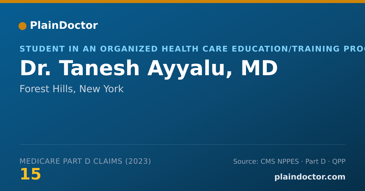 Shareable card for Tanesh Ayyalu, MD - Student in an Organized Health Care Education/Training Program, Forest Hills, NY
