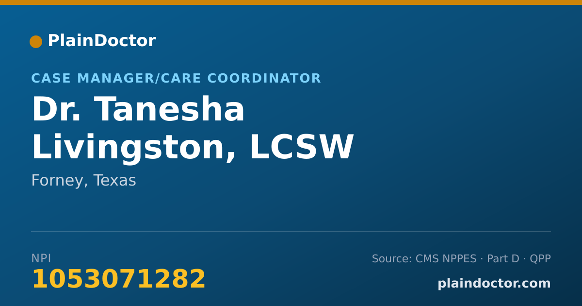 Shareable card for Tanesha Livingston, LCSW - Case Manager/Care Coordinator, Forney, TX