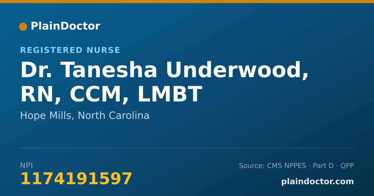 Shareable card for Tanesha Underwood, RN, CCM, LMBT - Registered Nurse, Hope Mills, NC