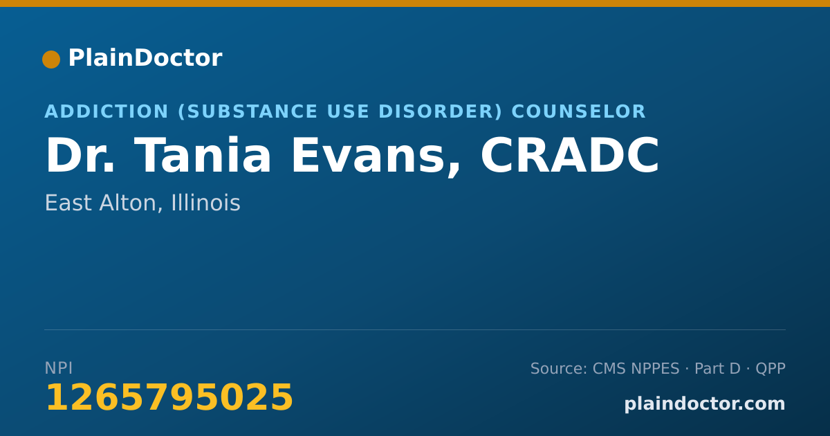 Shareable card for Tania Evans, CRADC - Addiction (Substance Use Disorder) Counselor, East Alton, IL