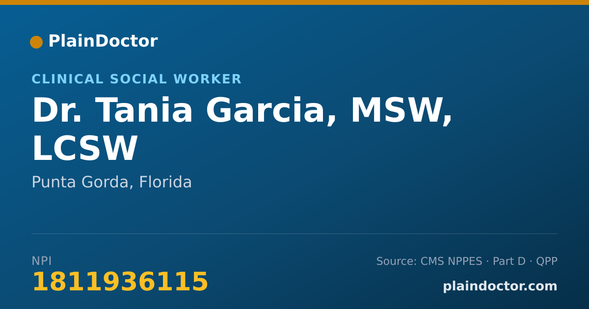 Shareable card for Tania Garcia, MSW, LCSW - Clinical Social Worker, Punta Gorda, FL