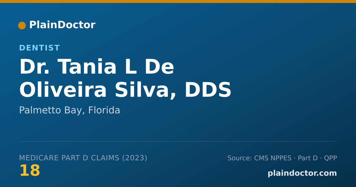 Shareable card for Tania L De Oliveira Silva, DDS - Dentist, Palmetto Bay, FL