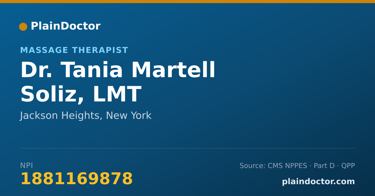 Shareable card for Tania Martell Soliz, LMT - Massage Therapist, Jackson Heights, NY