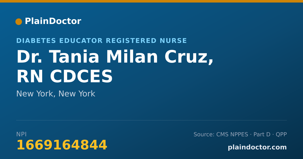 Shareable card for Tania Milan Cruz, RN CDCES - Diabetes Educator Registered Nurse, New York, NY