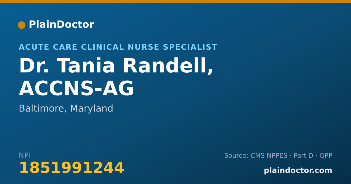 Shareable card for Tania Randell, ACCNS-AG - Acute Care Clinical Nurse Specialist, Baltimore, MD
