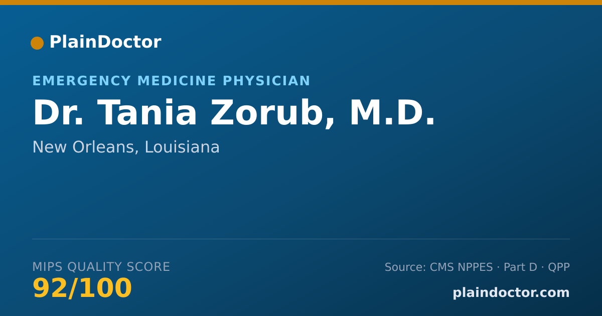 Shareable card for Tania Zorub, M.D. - Emergency Medicine Physician, New Orleans, LA