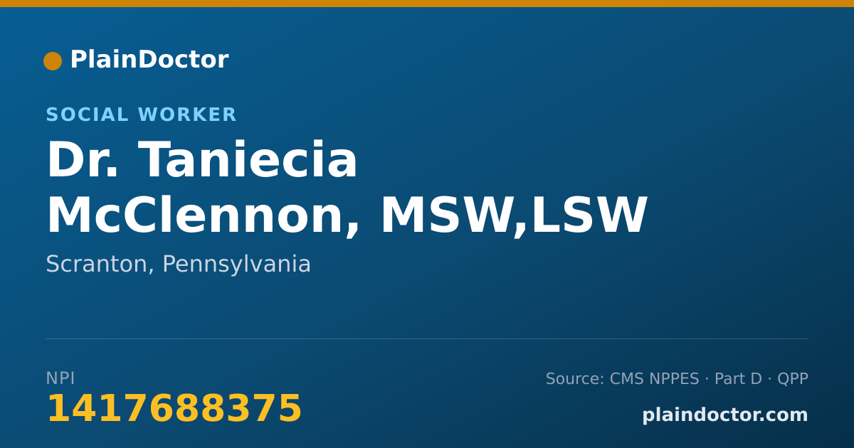 Shareable card for Taniecia McClennon, MSW,LSW - Social Worker, Scranton, PA