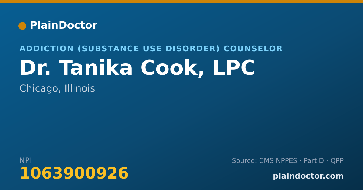 Shareable card for Tanika Cook, LPC - Addiction (Substance Use Disorder) Counselor, Chicago, IL