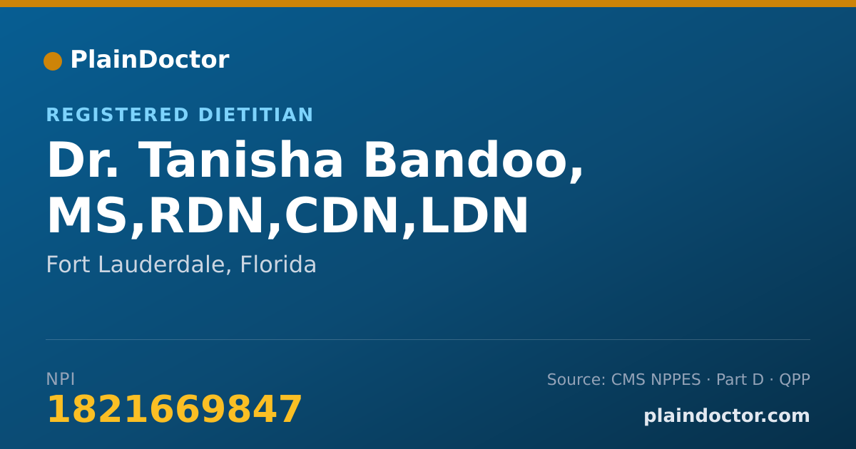 Shareable card for Tanisha Bandoo, MS,RDN,CDN,LDN - Registered Dietitian, Fort Lauderdale, FL