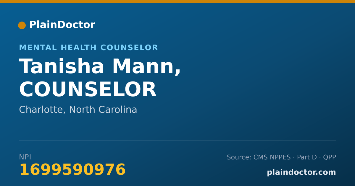Shareable card for Tanisha Mann, COUNSELOR - Mental Health Counselor, Charlotte, NC