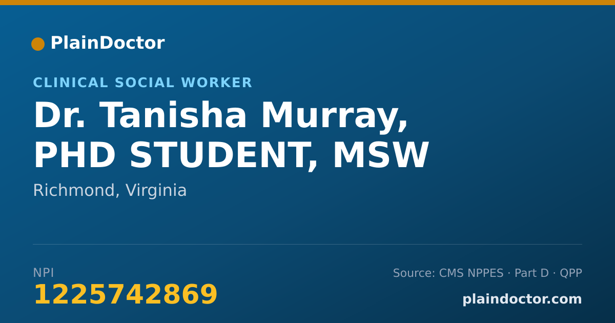 Shareable card for Tanisha Murray, PHD STUDENT, MSW - Clinical Social Worker, Richmond, VA