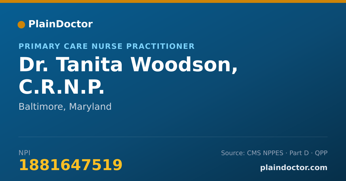Shareable card for Tanita Woodson, C.R.N.P. - Primary Care Nurse Practitioner, Baltimore, MD