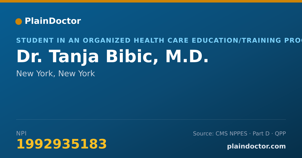 Shareable card for Tanja Bibic, M.D. - Student in an Organized Health Care Education/Training Program, New York, NY