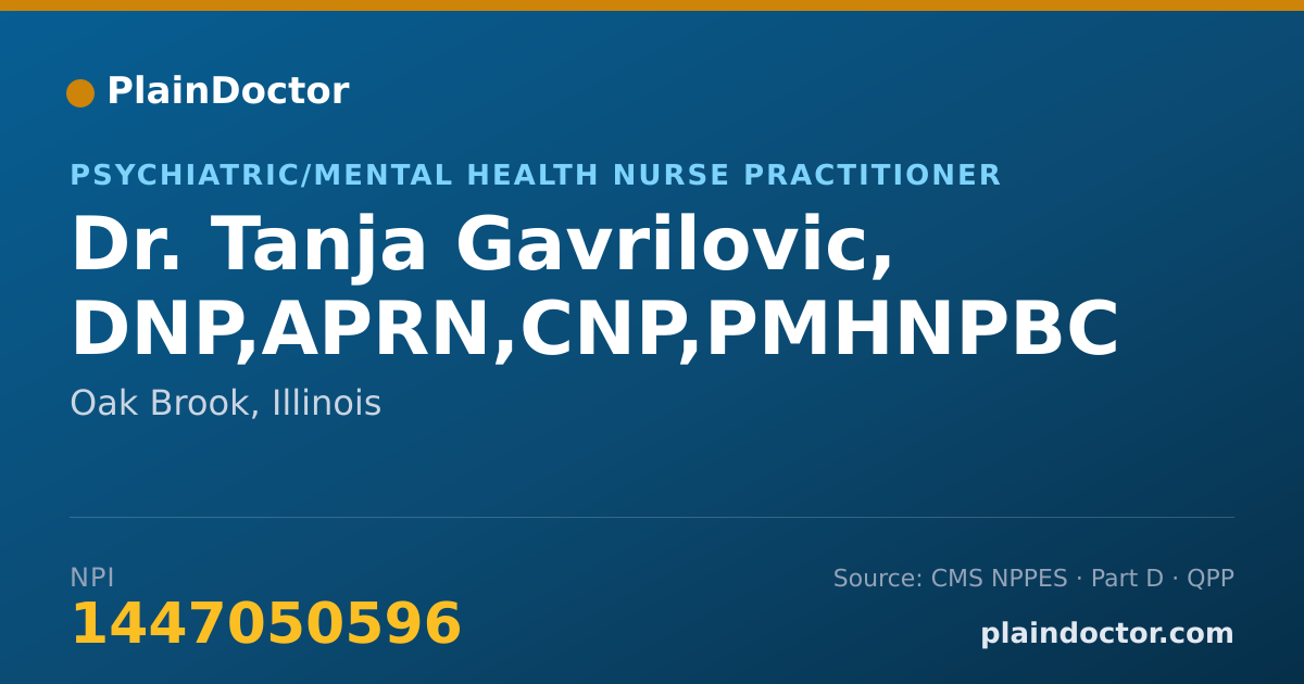 Shareable card for Tanja Gavrilovic, DNP,APRN,CNP,PMHNPBC - Psychiatric/Mental Health Nurse Practitioner, Oak Brook, IL