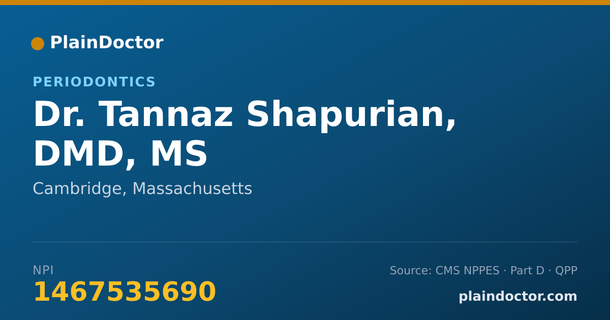Shareable card for Tannaz Shapurian, DMD, MS - Periodontics, Cambridge, MA