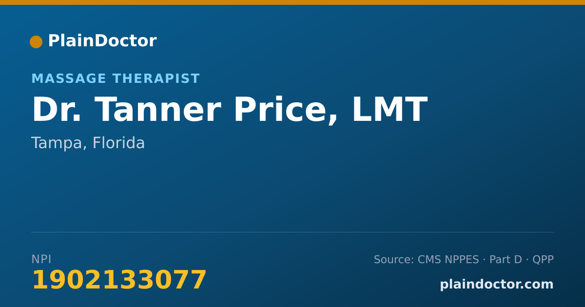 Shareable card for Tanner Price, LMT - Massage Therapist, Tampa, FL