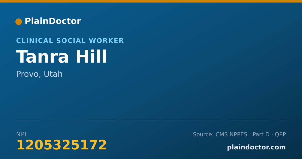 Shareable card for Tanra Hill - Clinical Social Worker, Provo, UT