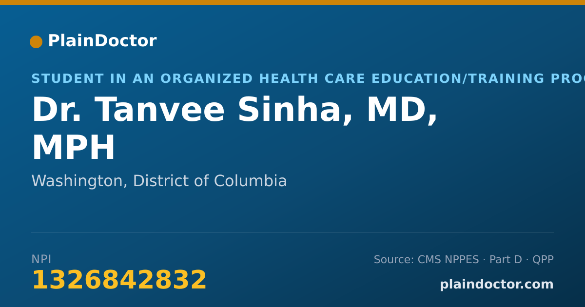 Shareable card for Tanvee Sinha, MD, MPH - Student in an Organized Health Care Education/Training Program, Washington, DC