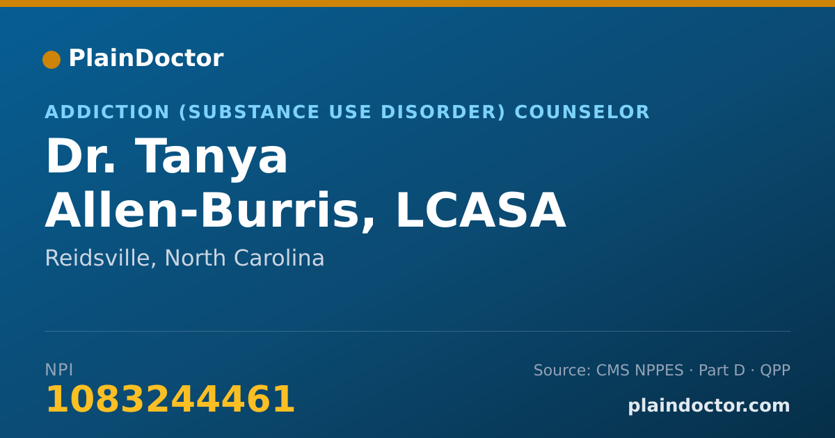 Shareable card for Tanya Allen-Burris, LCASA - Addiction (Substance Use Disorder) Counselor, Reidsville, NC
