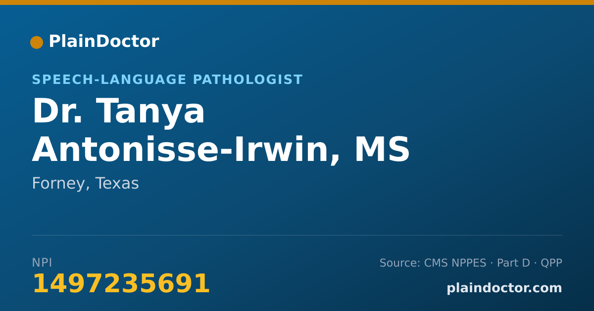 Shareable card for Tanya Antonisse-Irwin, MS CCC-SLP - Speech-Language Pathologist, Forney, TX