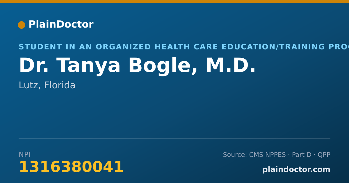 Shareable card for Tanya Bogle, M.D. - Student in an Organized Health Care Education/Training Program, Lutz, FL