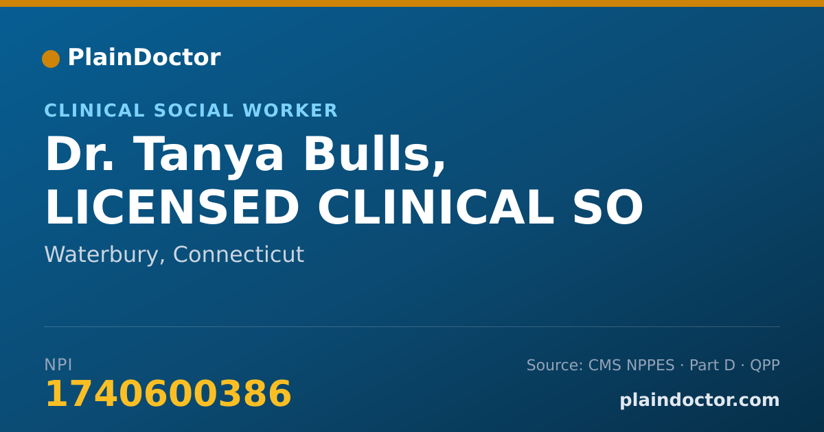 Shareable card for Tanya Bulls, LICENSED CLINICAL SO - Clinical Social Worker, Waterbury, CT