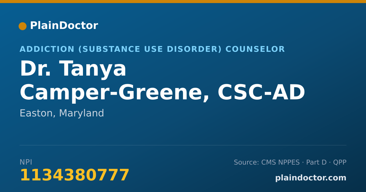 Shareable card for Tanya Camper-Greene, CSC-AD - Addiction (Substance Use Disorder) Counselor, Easton, MD
