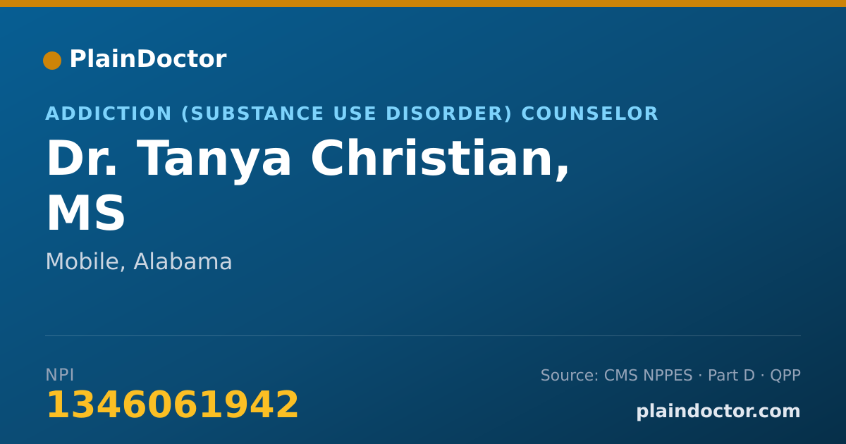 Shareable card for Tanya Christian, MS - Addiction (Substance Use Disorder) Counselor, Mobile, AL
