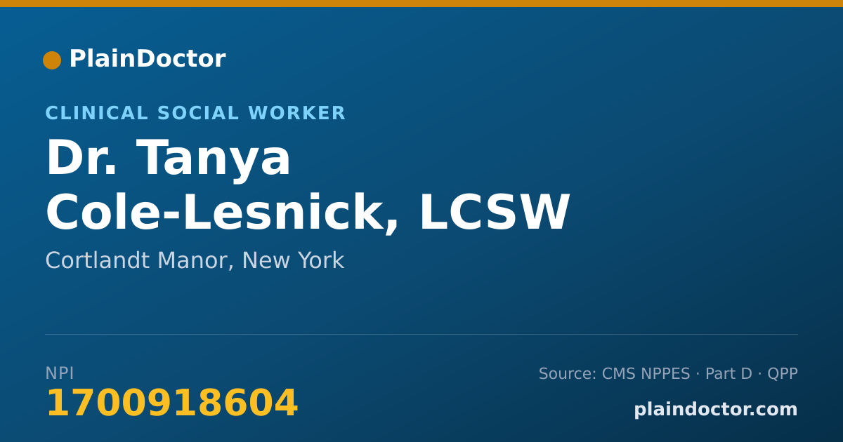 Shareable card for Tanya Cole-Lesnick, LCSW - Clinical Social Worker, Cortlandt Manor, NY