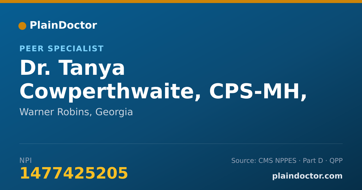 Shareable card for Tanya Cowperthwaite, CPS-MH, CAMS-1 - Peer Specialist, Warner Robins, GA
