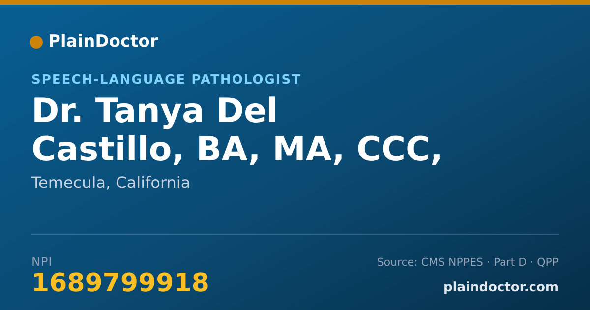 Shareable card for Tanya Del Castillo, BA, MA, CCC, SP - Speech-Language Pathologist, Temecula, CA