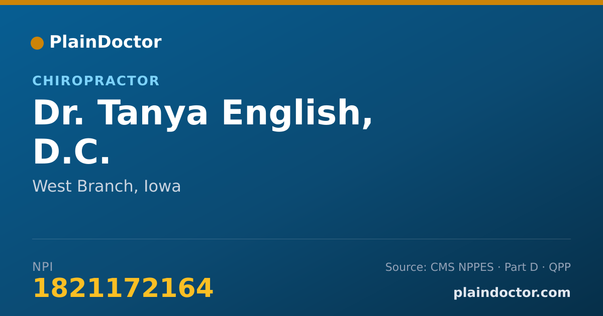 Shareable card for Tanya English, D.C. - Chiropractor, West Branch, IA