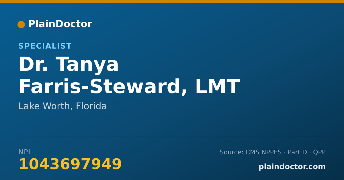 Shareable card for Tanya Farris-Steward, LMT - Specialist, Lake Worth, FL