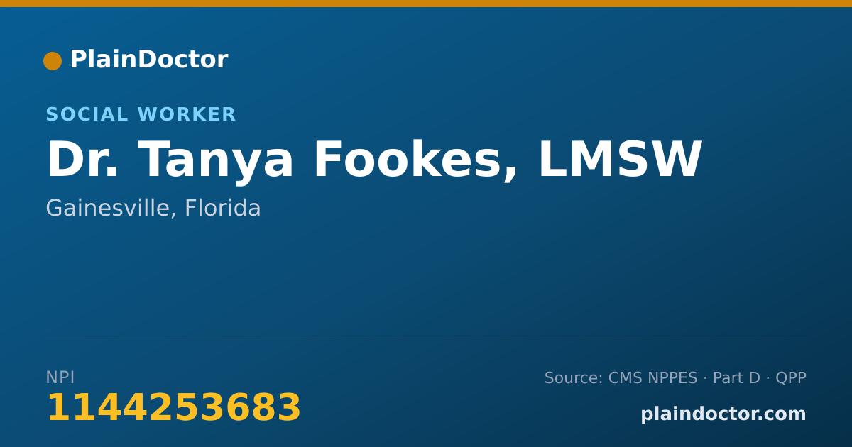 Shareable card for Tanya Fookes, LMSW - Social Worker, Gainesville, FL