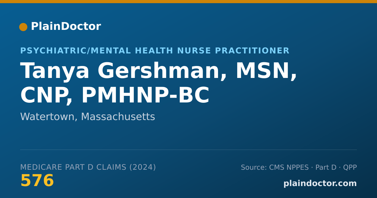 Shareable card for Tanya Gershman, MSN, CNP, PMHNP-BC - Psychiatric/Mental Health Nurse Practitioner, Watertown, MA
