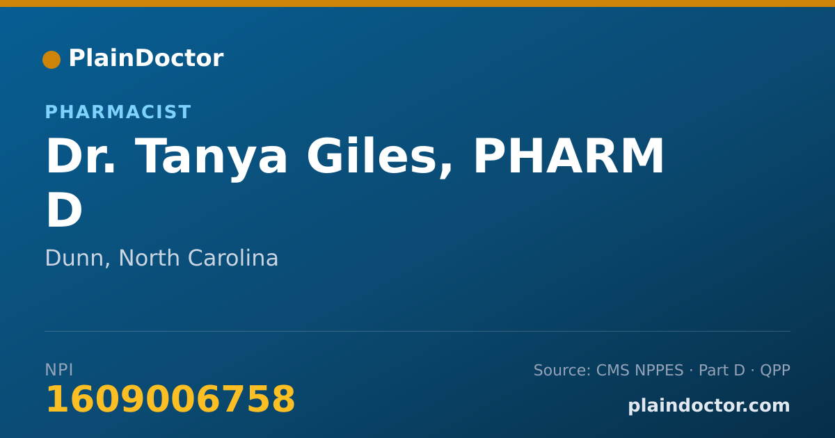 Shareable card for Tanya Giles, PHARM D - Pharmacist, Dunn, NC